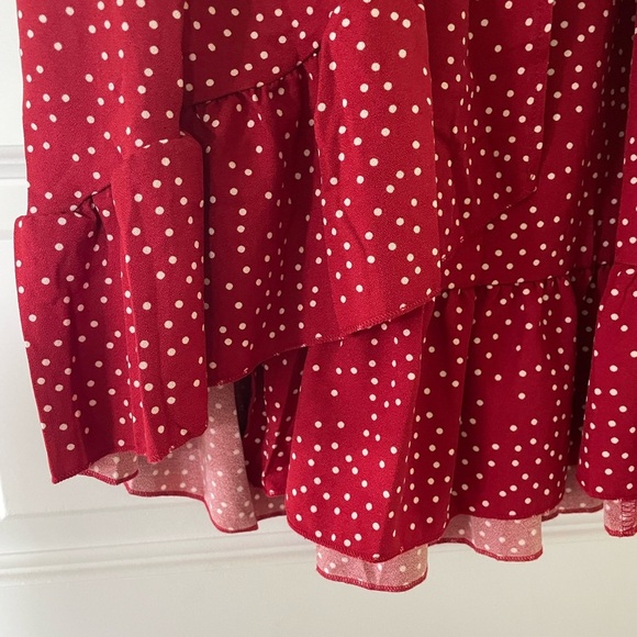 Red Polka Dot Wrap Dress, Size Small - Picture 4 of 9